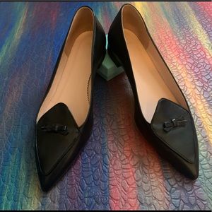 J.Crew Pointed Toe Leather Loafers (Flats) w/ Bow